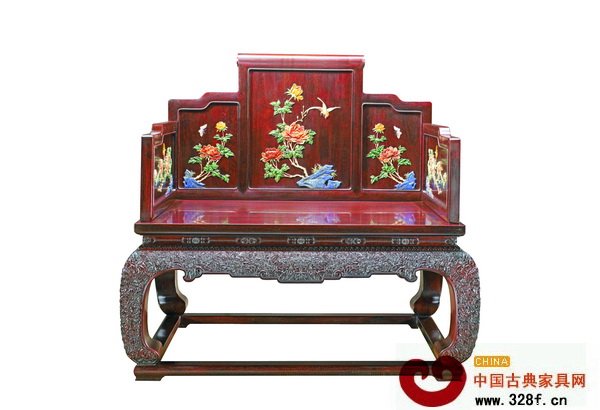區氏臻品——小葉紫檀鑲百寶石牡丹富貴紋寶座 