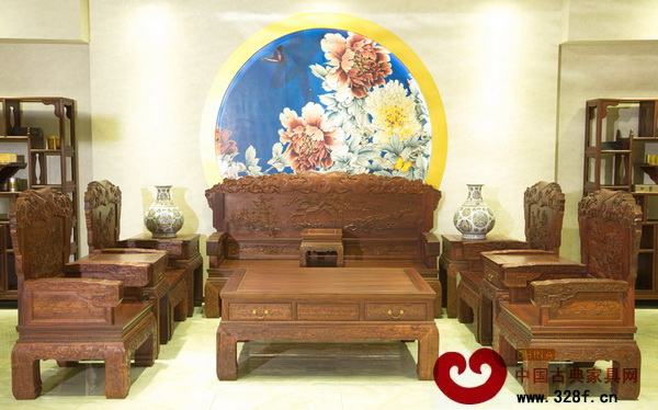孔連紅木設計專利產品——江山如畫寶座