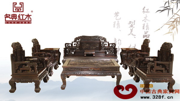 名典紅木獲獎(jiǎng)產(chǎn)品大紅酸枝·銀絲三國(guó)沙發(fā) 名典紅木獲獎(jiǎng)產(chǎn)品大紅酸枝·銀絲三國(guó)沙發(fā)