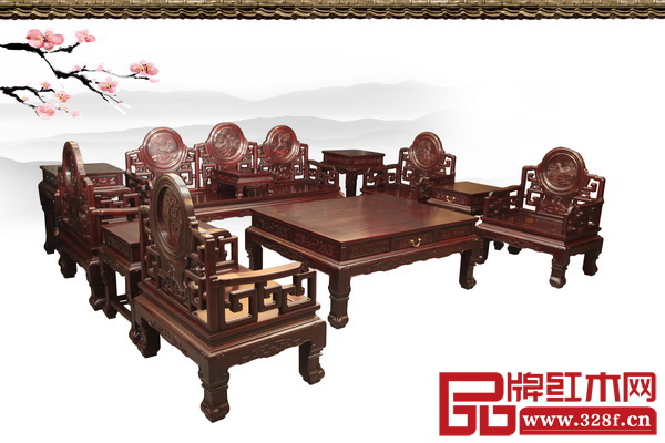 軒禾殿紅木——小葉紫檀福祿雙全沙發(fā)
