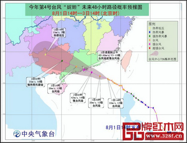 中央氣象臺8月1日14時(shí)發(fā)布的臺風(fēng)“妮妲”路徑預(yù)報(bào)圖 中央氣象臺8月1日14時(shí)發(fā)布的臺風(fēng)“妮妲”路徑預(yù)報(bào)圖