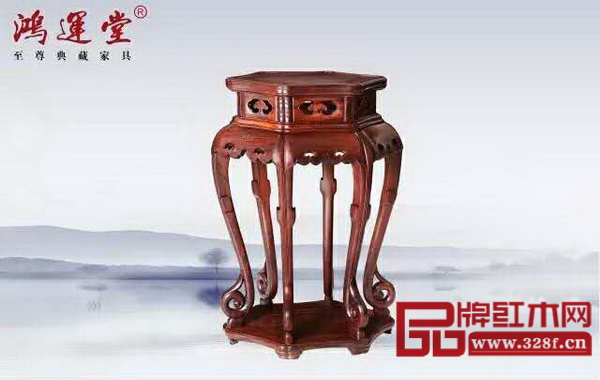 鴻運堂《高束腰三彎腿六角形花幾》