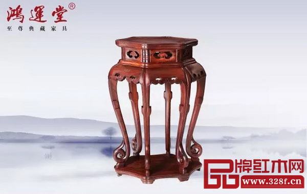 鴻運堂《大紅酸枝高束腰三彎腿六角形花幾》 鴻運堂《大紅酸枝高束腰三彎腿六角形花幾》