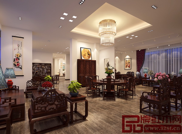 南枝紅紅木深圳店設(shè)計(jì)圖整體風(fēng)格“華而不虛”,突出紅木家具的古色韻味 南枝紅紅木深圳店設(shè)計(jì)圖整體風(fēng)格“華而不虛”,突出紅木家具的古色韻味