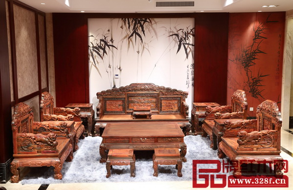 大清御品——大紅酸枝百獅如意沙發(fā)