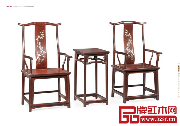 區氏臻品經典百寶嵌家具——嵌百寶花鳥四出頭官帽椅