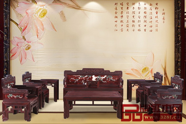 波記家具《小葉紫檀·鑲玉石提子寶座沙發》 波記家具《小葉紫檀·鑲玉石提子寶座沙發》
