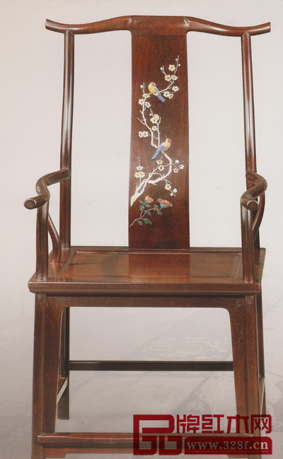 明式·小葉紫檀鑲嵌百寶石四出頭官帽椅(區氏臻品) 明式·小葉紫檀鑲嵌百寶石四出頭官帽椅(區氏臻品)