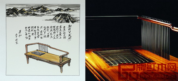 中國(guó)新中式文化研究院院長(zhǎng)胡景初老師以國(guó)際知名家具設(shè)計(jì)師洪達(dá)仁作品《新明式長(zhǎng)椅》的書(shū)畫(huà)作品與原作對(duì)比圖