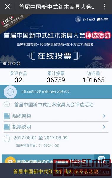首屆中國新中式紅木家具大會評選線上投票活動啟動首日訪問量已破10萬 首屆中國新中式紅木家具大會評選線上投票活動啟動首日訪問量已破10萬