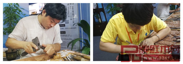 中國紅木文化旅游特色小鎮展區內,伍氏大觀園的匠人們現場展示紅木雕刻技藝 中國紅木文化旅游特色小鎮展區內,伍氏大觀園的匠人們現場展示紅木雕刻技藝