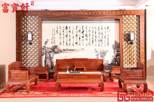 富寶軒紅木緬甸花梨《花鳥羅漢床沙發》 富寶軒紅木緬甸花梨《花鳥羅漢床沙發》