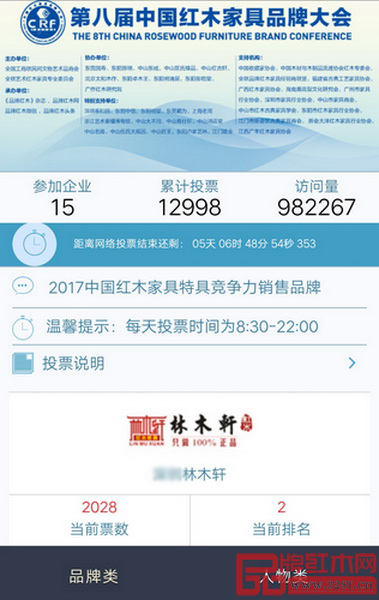 林木軒被中國紅木家具品牌大會組委會提名為“2017中國紅木家具特具競爭力銷售品牌”候選品牌 林木軒被中國紅木家具品牌大會組委會提名為“2017中國紅木家具特具競爭力銷售品牌”候選品牌