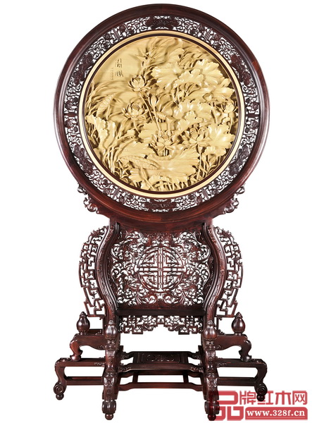 陳戴青作品《嵌云石荷花圓座屏》 陳戴青作品《嵌云石荷花圓座屏》
