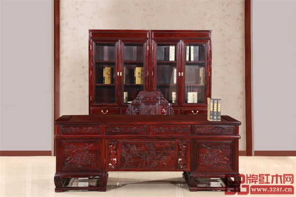 廣工坊紅木家具作品——《2號辦公臺+明式書柜》（對）