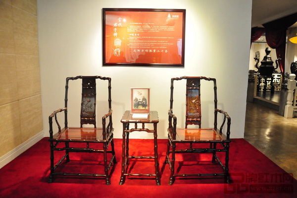 受邀參加國家文化部批準的美國洛杉磯國際藝博會中國國家展的深圳絲翎檀雕紅木家具《當代君子竹節椅》