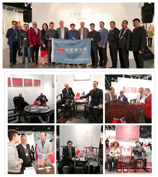 中國紅木家具企業組團亮相美國洛杉磯國際藝博會中國國家展，外國友人爭相試坐中國藝術紅木家具