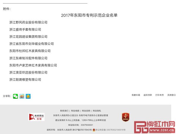 2017年東陽市專利示范企業名單 2017年東陽市專利示范企業名單