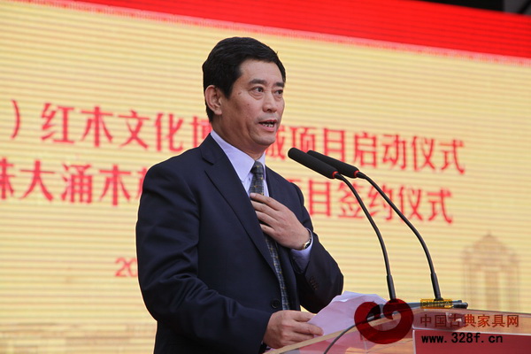 中國家具協(xié)會理事長朱長嶺在啟動儀式上作重要講話