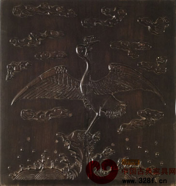 清 紫檀仙鶴展翅海云紋案屏風(fēng)浮雕