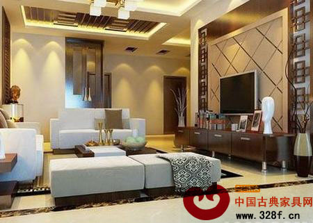 2013簡單中式客廳電視背景墻效果圖大全
