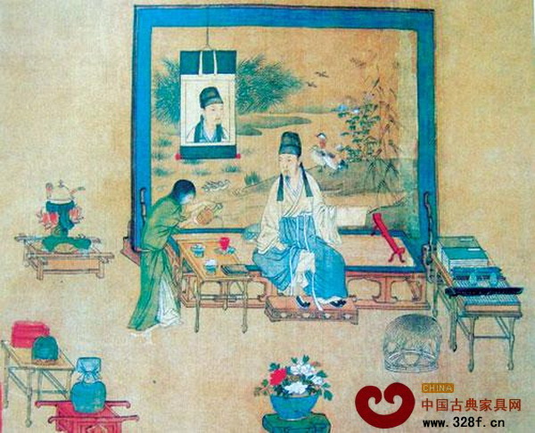 仇英《臨宋人圖軸》展示的是典型的明代文人書房格局