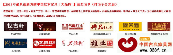 2013年最具創(chuàng)新力的中國(guó)紅木家具十大品牌