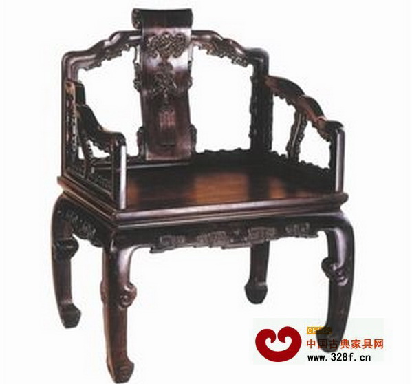 清 紫檀木卷書(shū)搭腦扶手椅