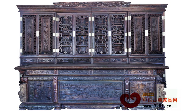 鈺品紅——五福呈祥豪華書桌椅（黑酸枝）