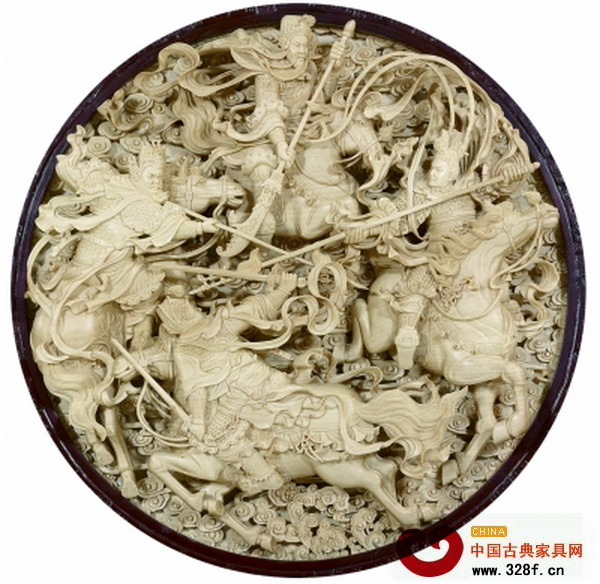 木雕作品《三英戰呂布》局部