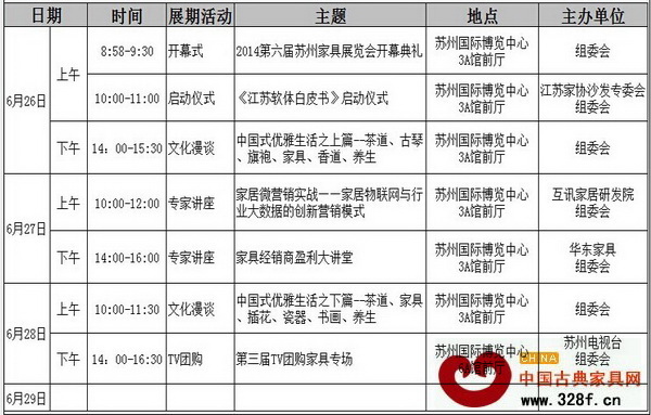 第六屆蘇州家具展活動日程表
