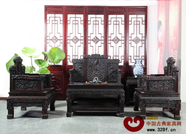 老周紅木——龍廷寶座大沙發