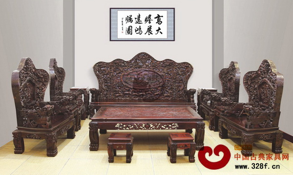 唐明居紅木——老撾大紅酸枝《九龍八馬沙發(fā)》