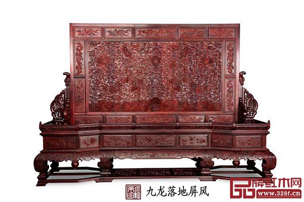 新明紅木—九龍壁落地大屏風(fēng) 新明紅木—九龍壁落地大屏風(fēng)
