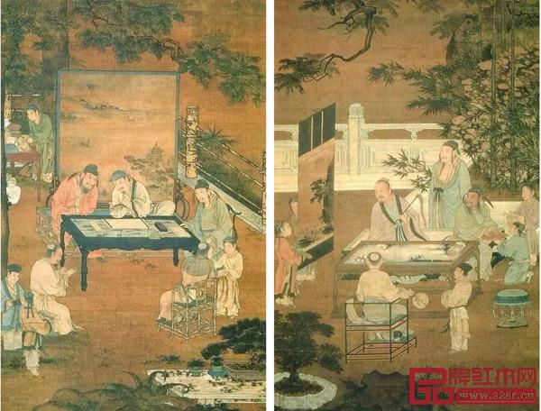 《明人畫十八學(xué)士圖》中書(左)、畫場景 《明人畫十八學(xué)士圖》中書(左)、畫場景