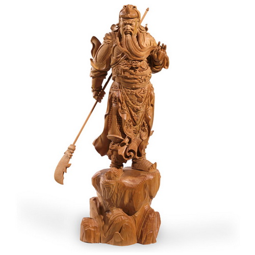 林慶財(cái)木雕作品——檀香木雕《關(guān)公》，該作品于2002年被蘇州工藝美術(shù)博物館收藏
