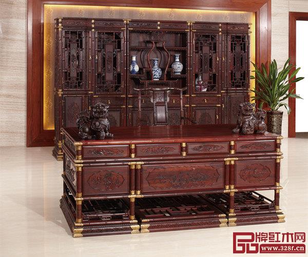 名典紅木大紅酸枝精品《竹節辦公臺》+《竹節書柜》 名典紅木大紅酸枝精品《竹節辦公臺》+《竹節書柜》