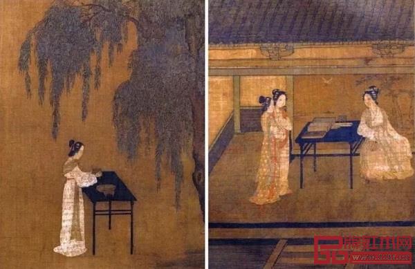 南宋《女孝經圖卷》中的黑漆細腿書桌、香桌 南宋《女孝經圖卷》中的黑漆細腿書桌、香桌