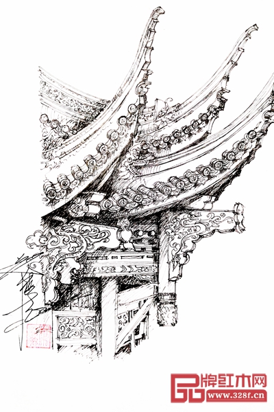 國(guó)方家居紅木整裝提供家具定制、 空間設(shè)計(jì)、軟裝飾品、燈光搭配、中式整裝、工程建設(shè)等更全面的體系服務(wù)和居家體驗(yàn)，真正為消費(fèi)者定制中式生活空間搭配方案，打造當(dāng)代“新中式”生活方式(圖為國(guó)方家居設(shè)計(jì)總監(jiān)葉繼德手繪的設(shè)計(jì)圖)