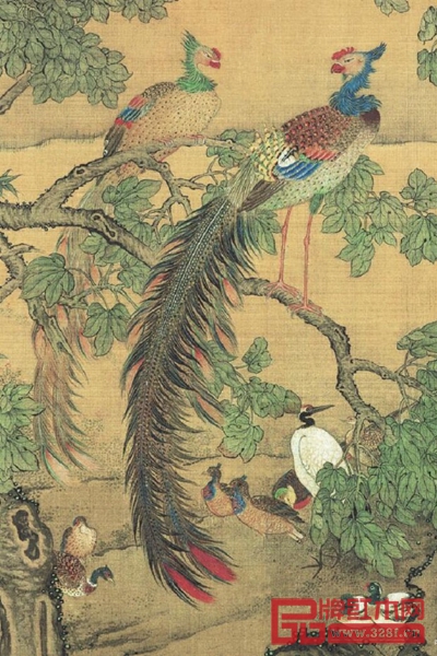 清乾隆沈銓《百鳥朝鳳圖卷》(局部) 清乾隆沈銓《百鳥朝鳳圖卷》(局部)