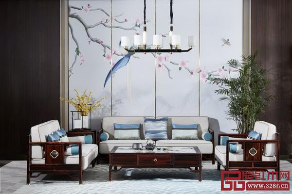 水墨山水闊葉黃檀新品沙發