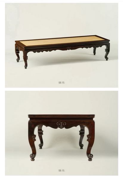 區氏家具 三彎腳卷珠足榻 酸枝 長:206cm 寬:70cm 高:49cm A ZITAN Three drawers dragon pattern low table 區氏家具 三彎腳卷珠足榻 酸枝 長:206cm 寬:70cm 高:49cm A ZITAN Three drawers dragon pattern low table