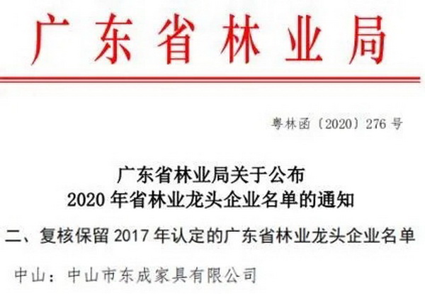 東成紅木再次通過“廣東省林業龍頭企業”復核