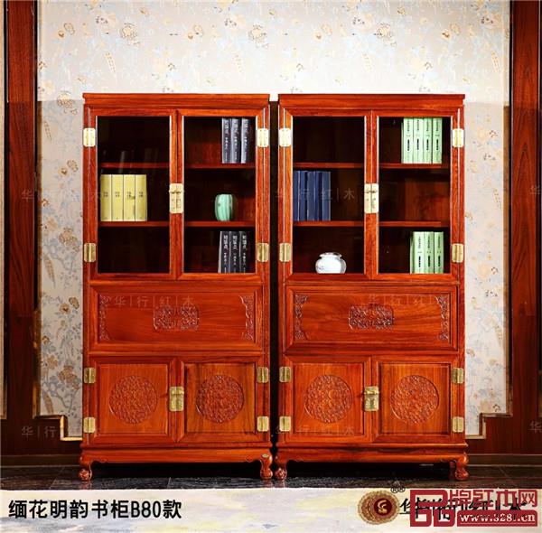 華行紅木:緬花明韻書柜B80款 華行紅木:緬花明韻書柜B80款
