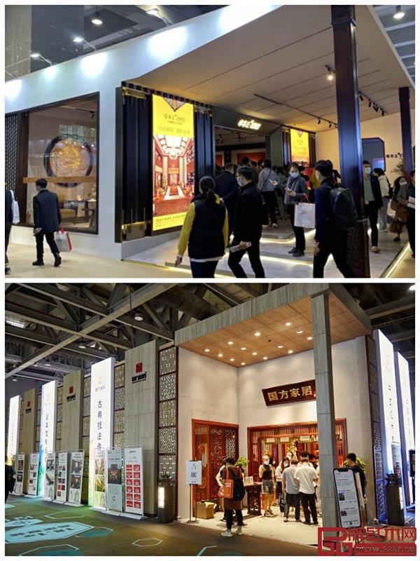 (上)卓木王在高定展的展位場景圖,(下)國方家居在建博會的展位場景圖 (上)卓木王在高定展的展位場景圖,(下)國方家居在建博會的展位場景圖