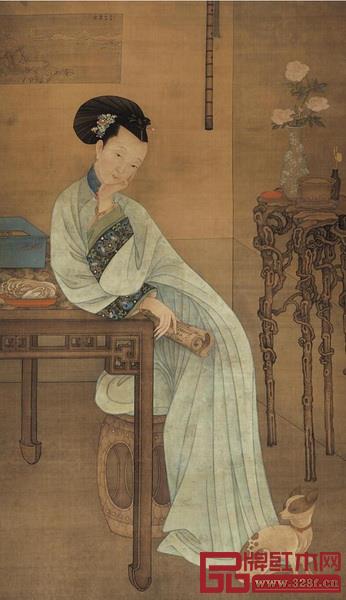 ▲清 冷枚《春閨倦讀圖》 ▲清 冷枚《春閨倦讀圖》