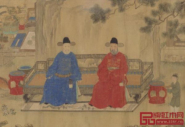 ▲明《五同會圖》局部 兩位官員坐在羅漢床上聊天