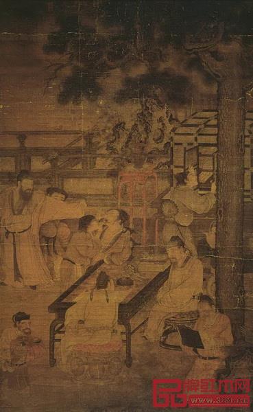 ▲ 南宋·劉松年《唐五學士圖》,圖中的書柜也是橫拉設門 ▲ 南宋·劉松年《唐五學士圖》,圖中的書柜也是橫拉設門