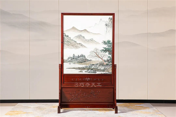 蘇繡屏風(fēng)山水圖【絨毛黃檀】 蘇繡屏風(fēng)山水圖【絨毛黃檀】