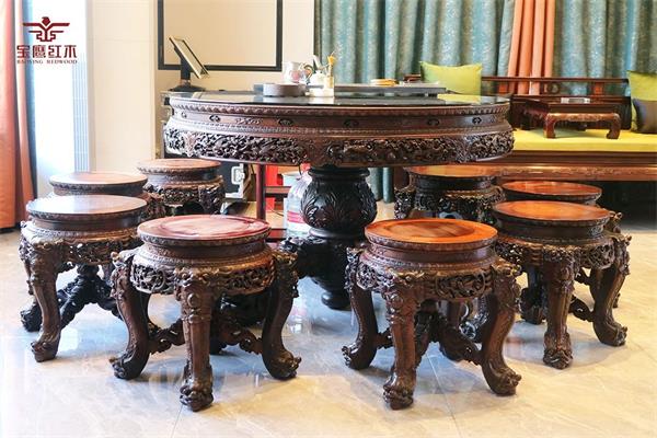家寶紅木：精品推薦「圓臺」手工深雕，雕刻世間吉祥盛景（寶鷹紅木）